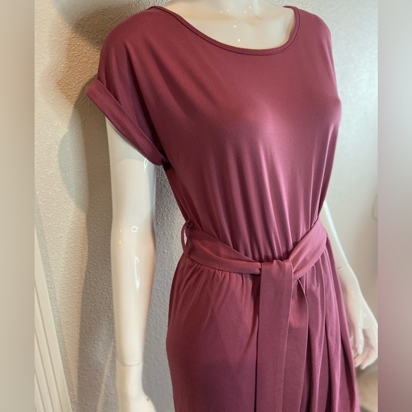Soft Stretchy Wrap-Look Pull-Over Belted Dress~Short Rolled Sleeves~Size M - Picture 11 of 14